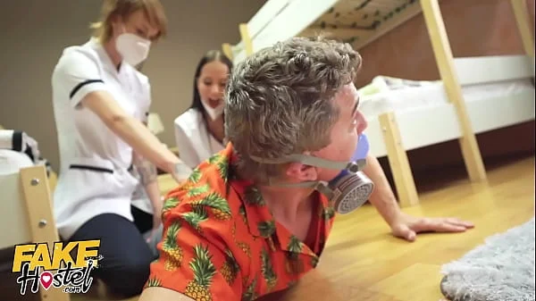 Fake Hostel Threesome with Redhead and Latina Nurses