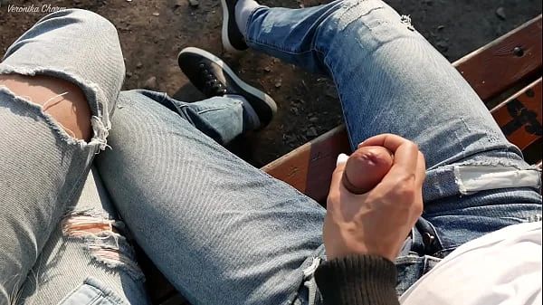 Girl Was Surprised To See Guy Jerking Off Dick In The Park And Made Him Cum