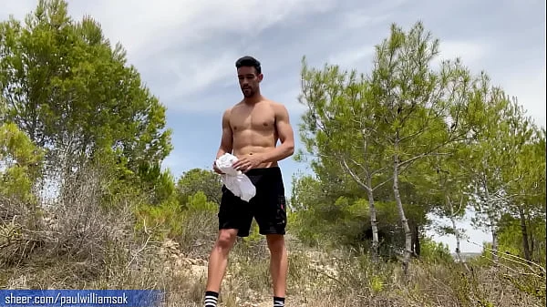 Naked hiking fun after hard workout at the gym