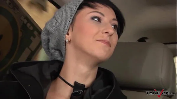 Anita and Emilia pick up skinny dude on the streets to take him into their fuck van