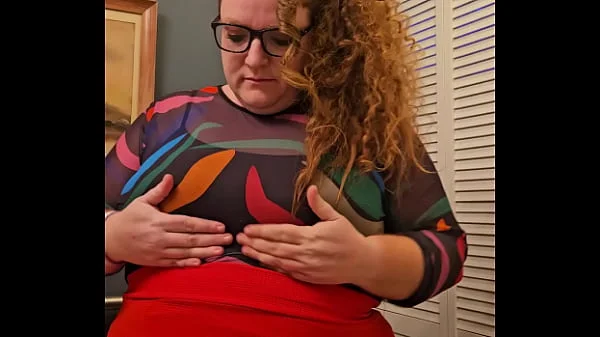 Horny bbw secretary flashes tits and panties