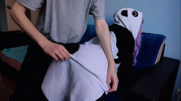 Cute girl with purple hair is delighted with my penis