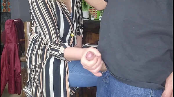 Stepmom jerking me off after work