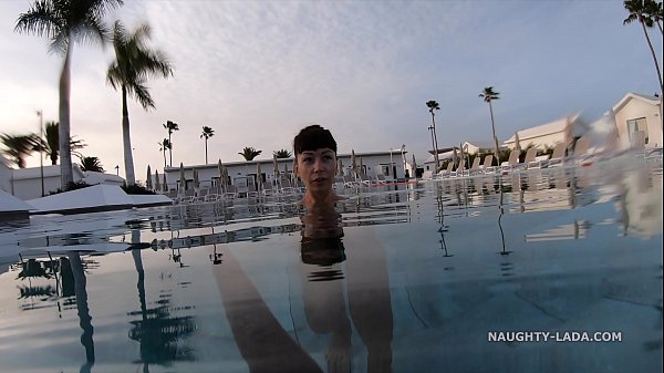 My transparent when wet one piece swimwear in public pool