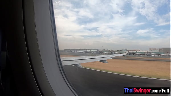 Thai teen girlfriend on an airplane and on boyfriends big cock in the hotel